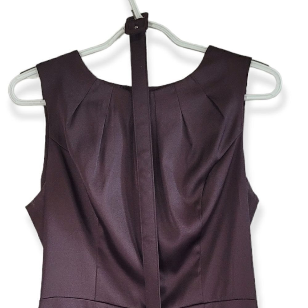 Brown Sleaveless Belted Dress With Pleated Neckline - Picture 3 of 3